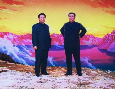 Tranh vẽ hai cha con Kim Jong-il và Kim Nhật Thành.